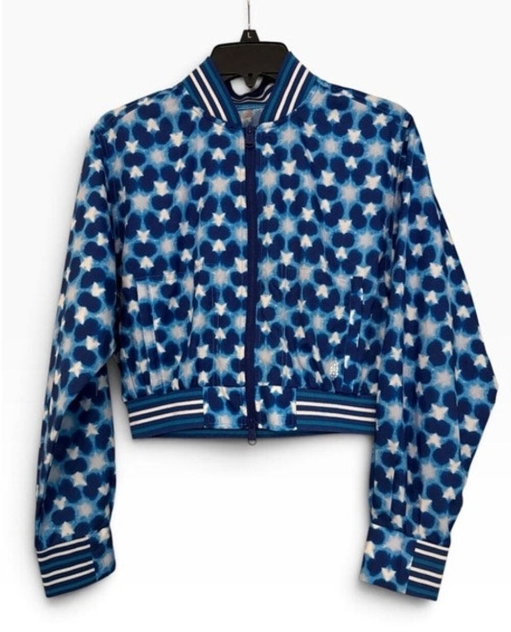 FP Movement Free People Top Seed Printed Bomber Tennis Jacket Indigo Combo XS